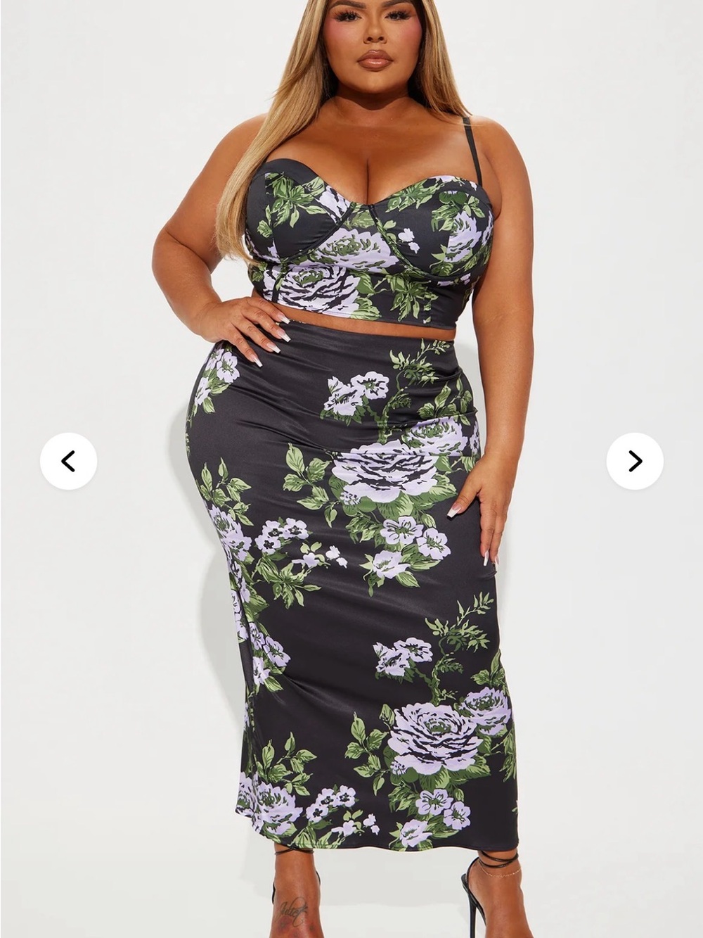 Fashion Nova Black Maxi Skirt with Lilac Floral Print